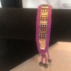 Silver and purple nylon hematite adjustable bracelet